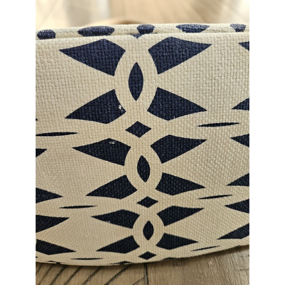 Spartina 449 Bucket Bag Blue Geo Linen Leather Drawstring Nautical Coastal Chic - Picture 8 of 16